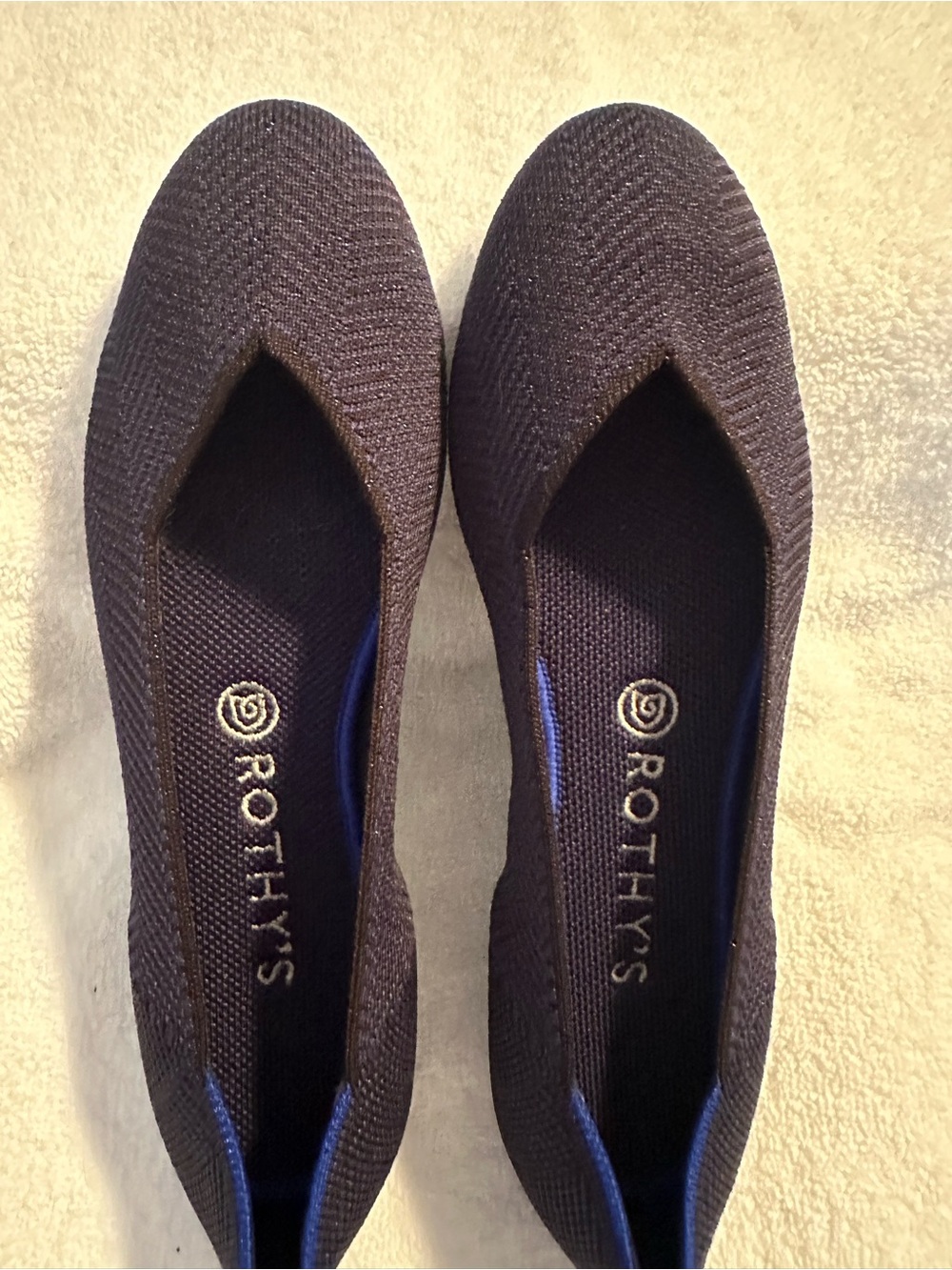 Rothy's Black Knit Flats Metallic with Blue Trim- 9.5- NIB